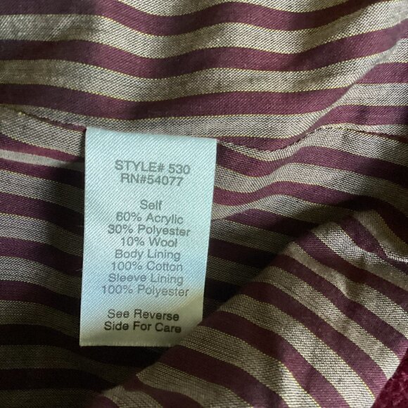 CAbi Style 530 Sz 8 Burgundy Britt Wool Blend Boucle Tweed Zip Jacket 166H - Picture 10 of 12